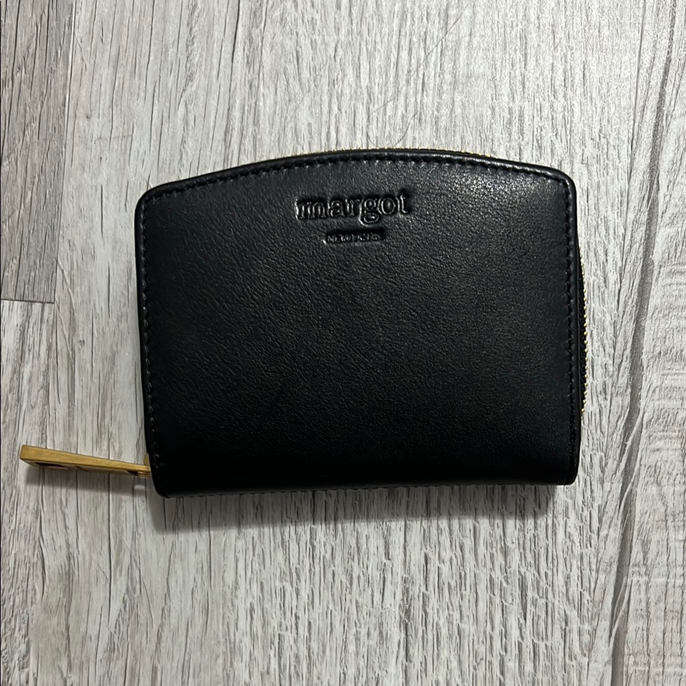 Margot Black Leather Wallet with Gold Accents
